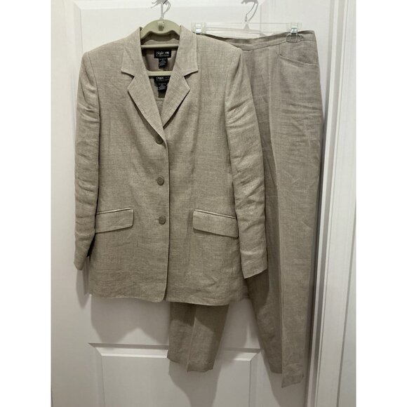 Style & Co. Pants Suit Size 10 100% Linen Women's 3 Piece Tan Long Sleeve - Picture 1 of 16